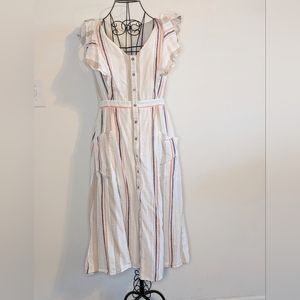 June & Hudson Stripe Midi Ruffle Sleeve Dress Size M